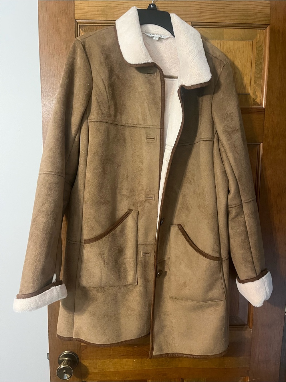 Orvis Tan Faux Suede Teddy Jacket with Cream Shearling Trim